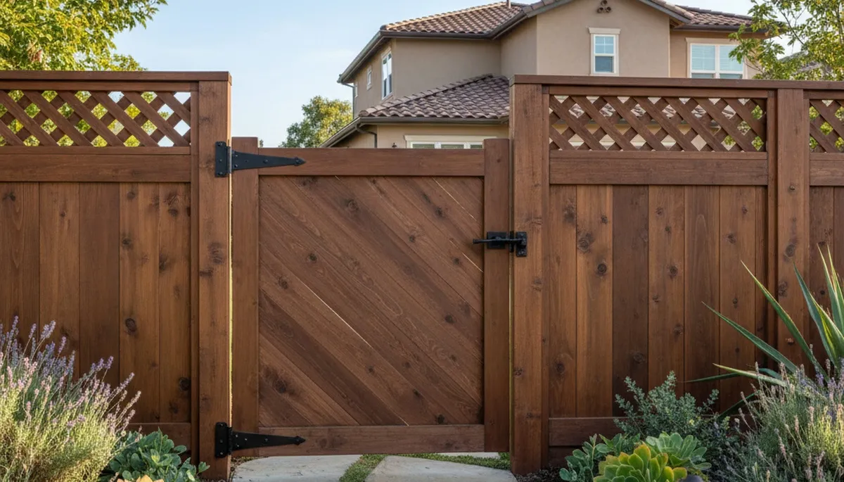 Custom gate and fence installation by Chop Chop Landscaping in San Jose, CA with quality hardware and design
